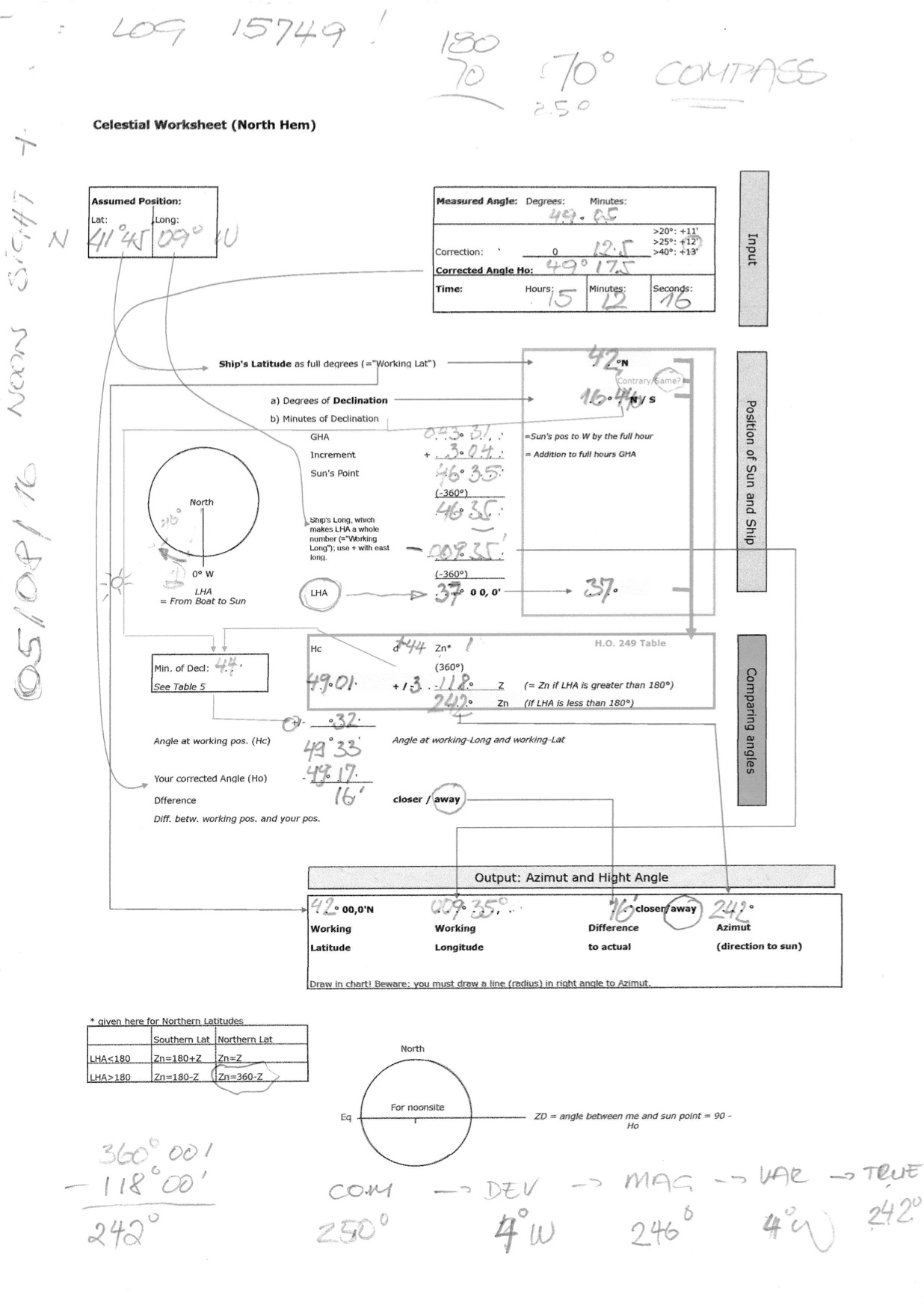 Reginasailing Sight Reduction Proforma